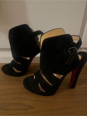 Christian Louboutin Suede High Heel Strappy Ankle Booties